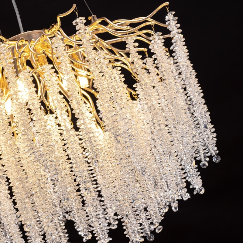 Lustre rectangulaire en cristal doré moderne de 40 po, branches d'arbre, luminaire suspendu pour îlot de cuisine, salle à manger
