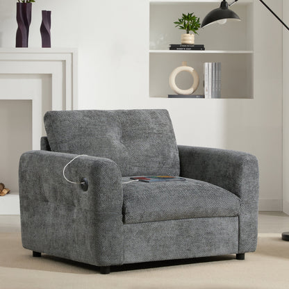42�?Wide Seat Armchair with Dual-Port Charger and Tufted Pull-Line Design by Harper&Bright Designs