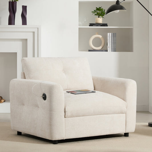 42�?Wide Seat Armchair with Dual-Port Charger and Tufted Pull-Line Design by Harper&Bright Designs