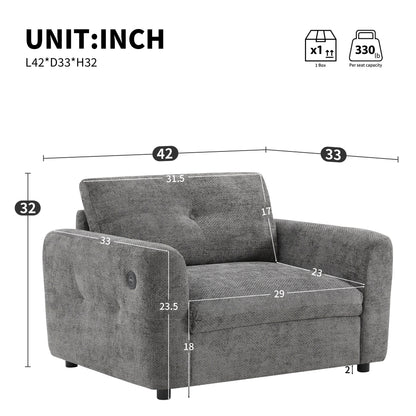 42�?Wide Seat Armchair with Dual-Port Charger and Tufted Pull-Line Design by Harper&Bright Designs