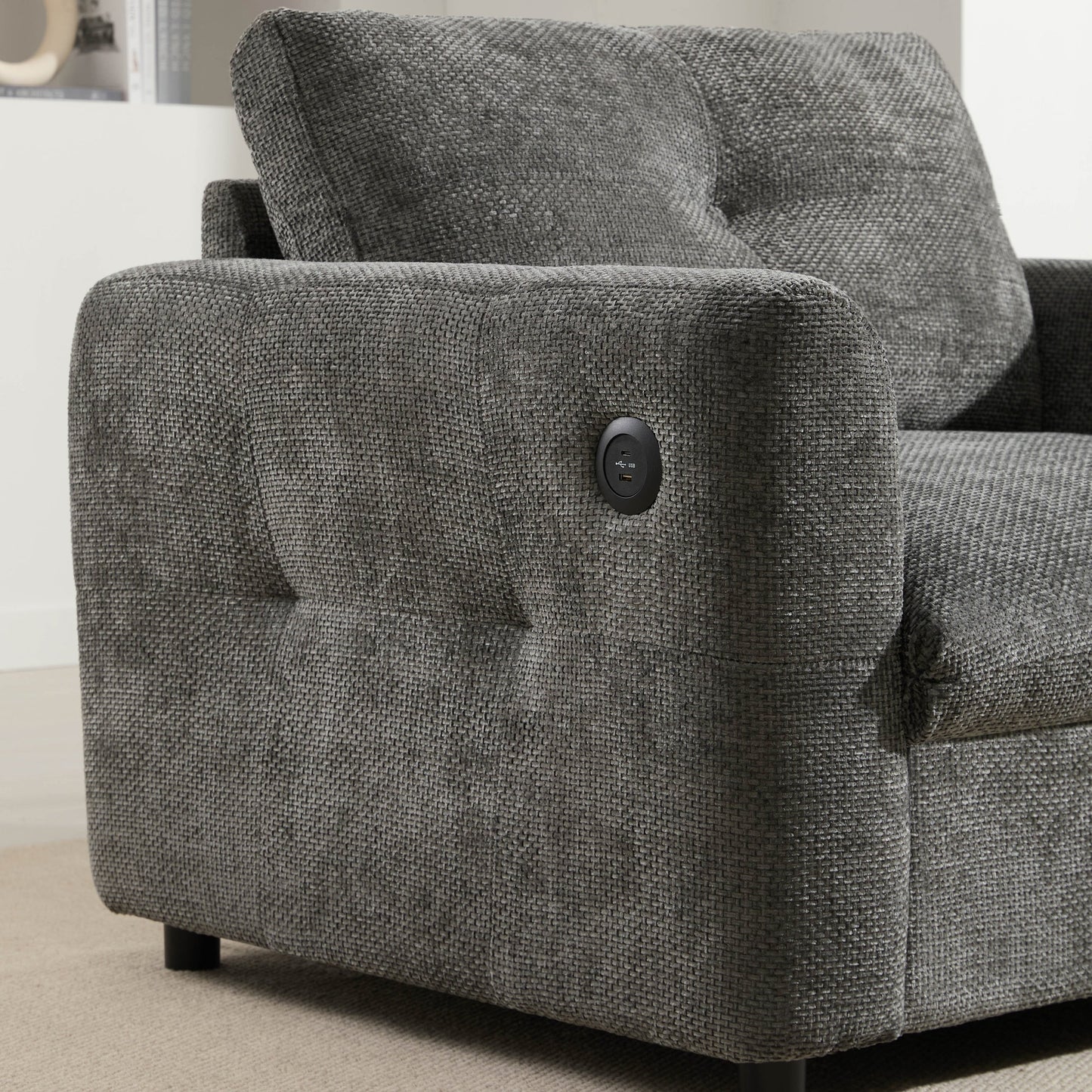 42�?Wide Seat Armchair with Dual-Port Charger and Tufted Pull-Line Design by Harper&Bright Designs