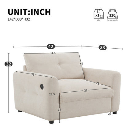 42�?Wide Seat Armchair with Dual-Port Charger and Tufted Pull-Line Design by Harper&Bright Designs