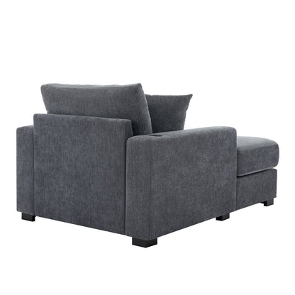 43.5Oversized Chaise Lounger Modern Style Sofa Couch,with Pillows,Charge Station & Cup Holders,Chenille Fabric