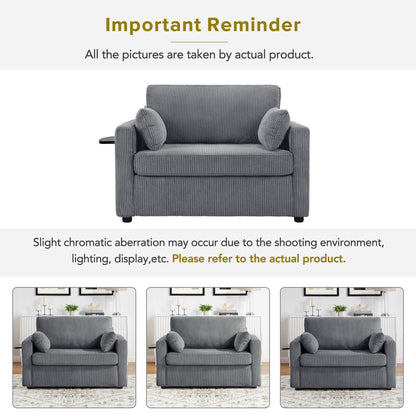 47.2 Corduroy Twin Sleeper Sofa with Foldable Mattress, Side Table, USB Ports, and Storage Pocket