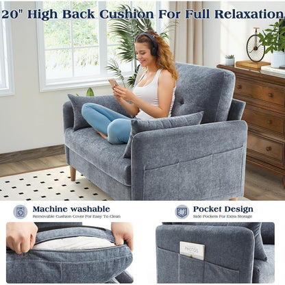 47 Chenille Loveseat - Small Space Sofa with Removable Cover & Pillow, Perfect for Apartment/Dorm 