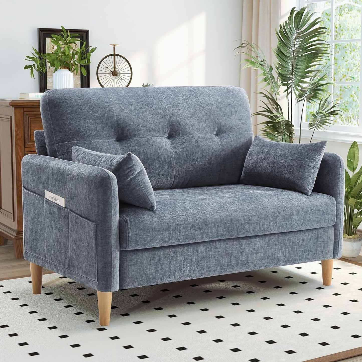 47 Chenille Loveseat - Small Space Sofa with Removable Cover & Pillow, Perfect for Apartment/Dorm 