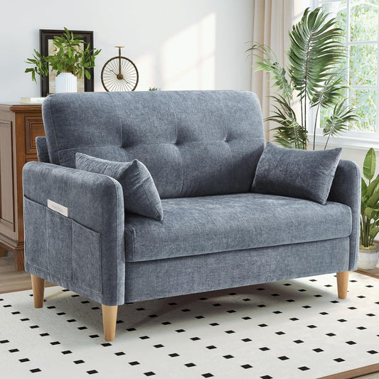 47 Chenille Loveseat - Small Space Sofa with Removable Cover & Pillow, Perfect for Apartment/Dorm 
