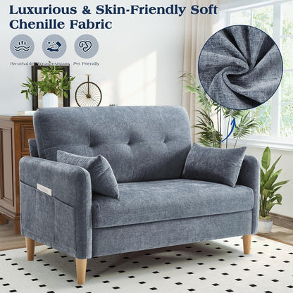 47 Chenille Loveseat - Small Space Sofa with Removable Cover & Pillow, Perfect for Apartment/Dorm 