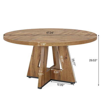 Table à manger ronde 47 pouces pour 4 personnes, table de cuisine de style campagnard, petite table à dîner en bois pour salle à manger et salon