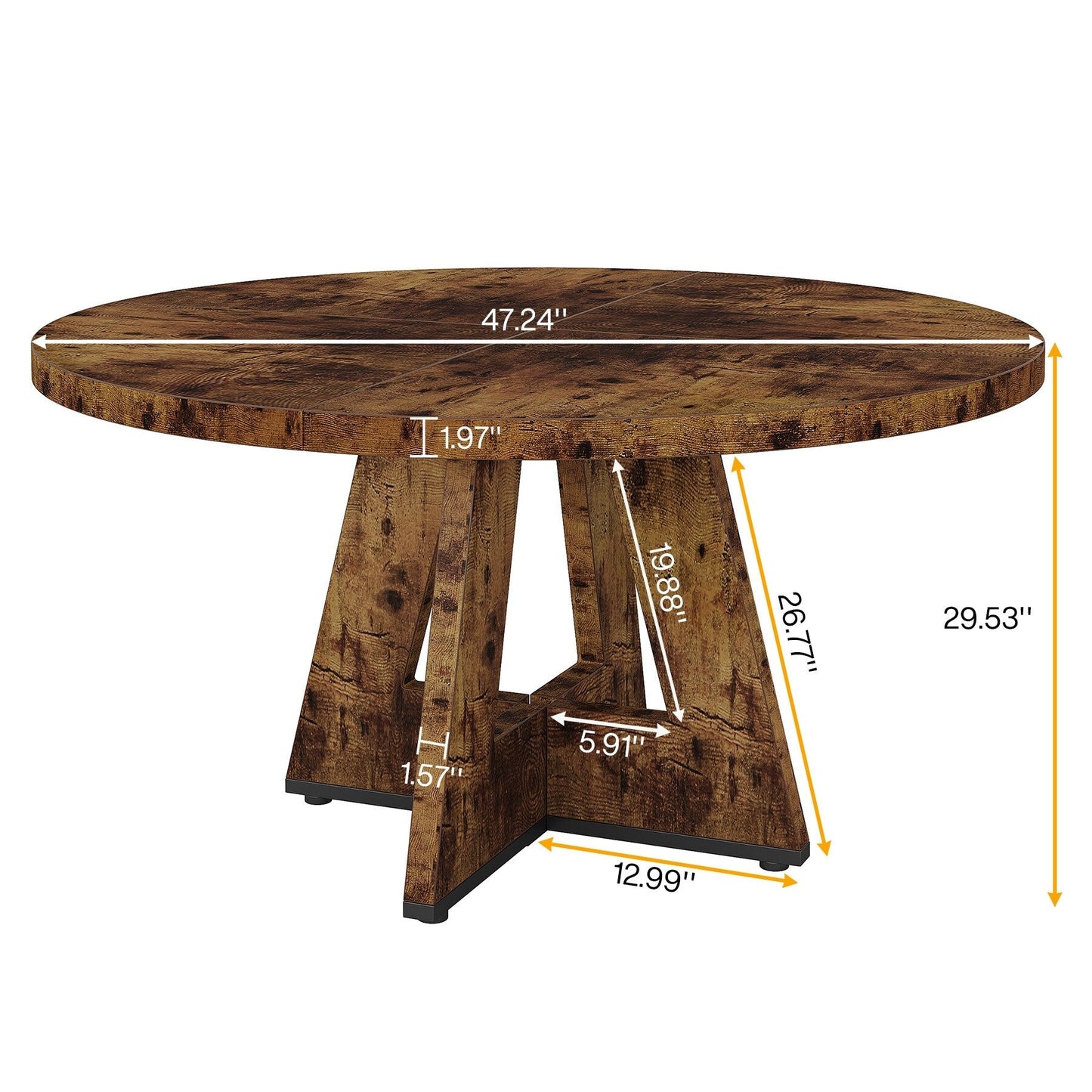 Table à manger ronde 47 pouces pour 4 personnes, table de cuisine de style campagnard, petite table à dîner en bois pour salle à manger et salon