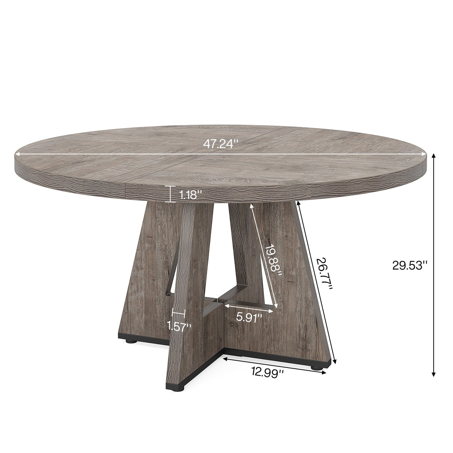 Table à manger ronde 47 pouces pour 4 personnes, table de cuisine de style campagnard, petite table à dîner en bois pour salle à manger et salon