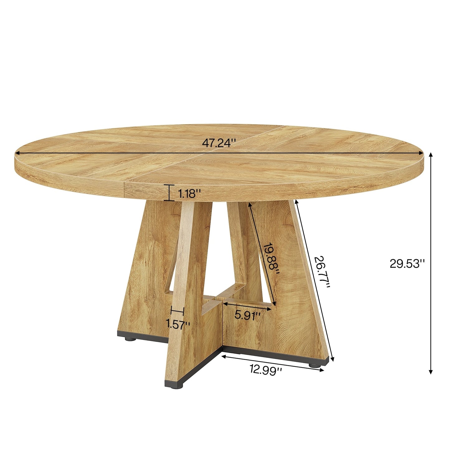 Table à manger ronde 47 pouces pour 4 personnes, table de cuisine de style campagnard, petite table à dîner en bois pour salle à manger et salon