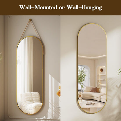 Miroir mural suspendu pleine longueur 48 x 16 avec sangle en cuir