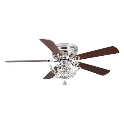 Ventilateur de plafond encastré moderne réversible à 5 pales en cristal avec télécommande