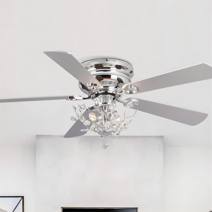 Ventilateur de plafond encastré moderne réversible à 5 pales en cristal avec télécommande