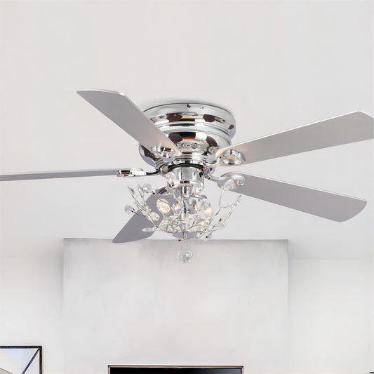 Ventilateur de plafond encastré moderne réversible à 5 pales en cristal avec télécommande
