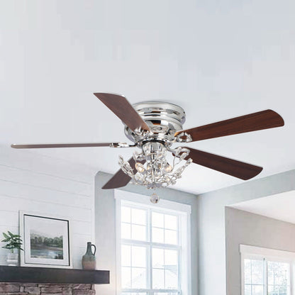 Ventilateur de plafond encastré moderne réversible à 5 pales en cristal avec télécommande