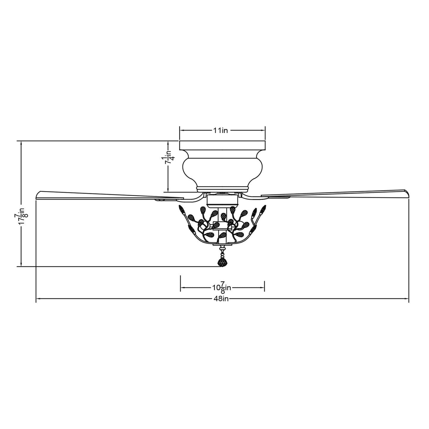 Ventilateur de plafond encastré moderne réversible à 5 pales en cristal avec télécommande