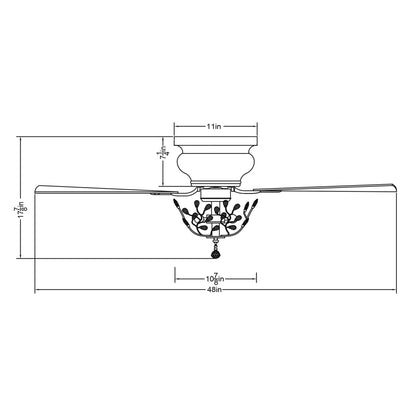 Ventilateur de plafond encastré moderne réversible à 5 pales en cristal avec télécommande