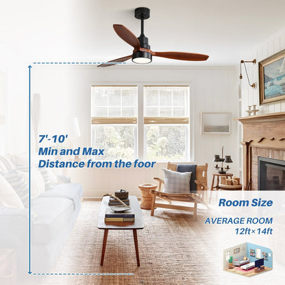 Ventilateur de plafond à LED intégré 48 et 52 pouces avec lumière et télécommande, moteur CC réversible