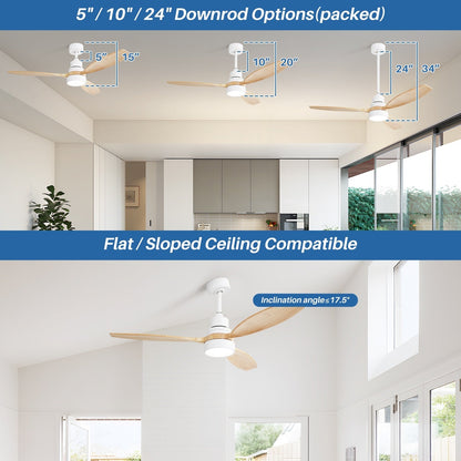 Ventilateur de plafond à LED intégré 48 et 52 pouces avec lumière et télécommande, moteur CC réversible