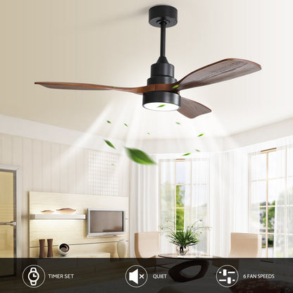Ventilateur de plafond à LED intégré 48 et 52 pouces avec lumière et télécommande, moteur CC réversible