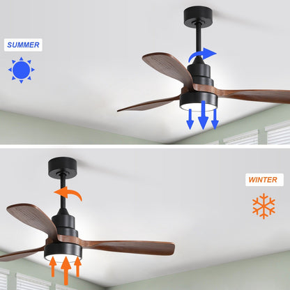 Ventilateur de plafond à LED intégré 48 et 52 pouces avec lumière et télécommande, moteur CC réversible