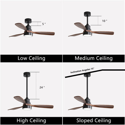 Ventilateur de plafond à LED intégré 48 et 52 pouces avec lumière et télécommande, moteur CC réversible