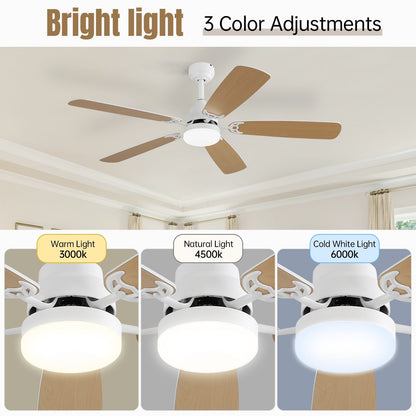 Ventilateur de plafond à LED intégré 48 et 52 pouces avec lumière et télécommande, moteur CC réversible