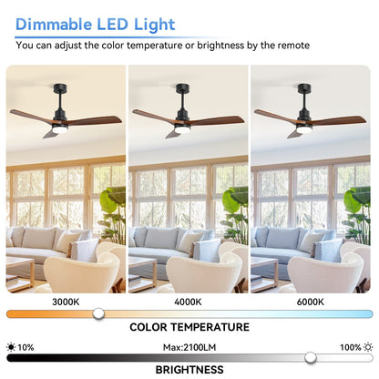 Ventilateur de plafond à LED intégré 48 et 52 pouces avec lumière et télécommande, moteur CC réversible