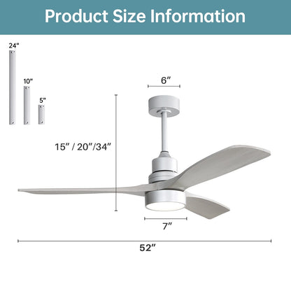 Ventilateur de plafond à LED intégré 48 et 52 pouces avec lumière et télécommande, moteur CC réversible