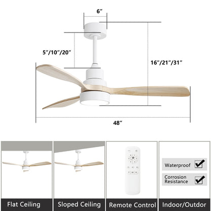Ventilateur de plafond à LED intégré 48 et 52 pouces avec lumière et télécommande, moteur CC réversible