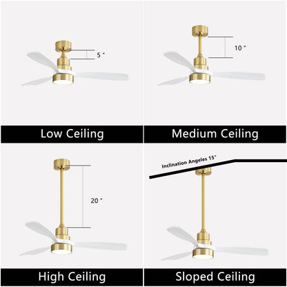 Ventilateur de plafond à LED intégré 48 et 52 pouces avec lumière et télécommande, moteur CC réversible