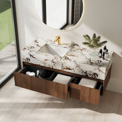 Meubles-lavabos simples modernes de 48 po, avec dessus en faux marbre brillant, bois massif
