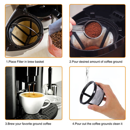 Lot de 4 paniers à filtre à café, filtre de remplacement avec fond en maille, doré