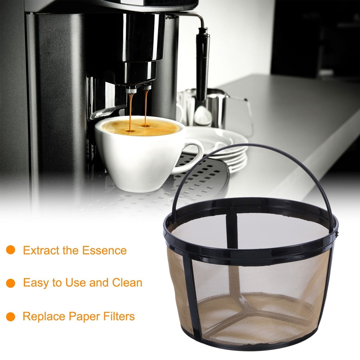 Lot de 4 paniers à filtre à café, filtre de remplacement avec fond en maille, doré