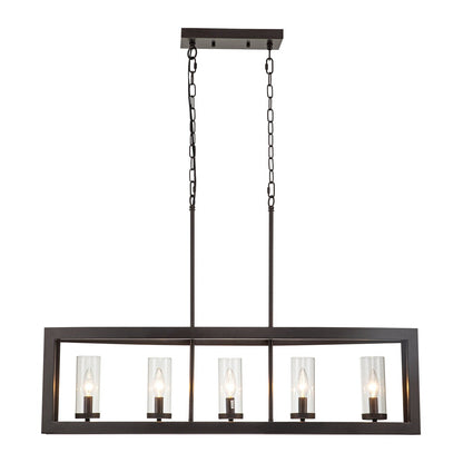 Lustre rectangulaire en verre vintage à 5 lumières pour îlot de cuisine industriel moderne du milieu du siècle