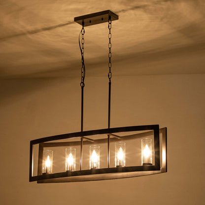 Lustre rectangulaire en verre vintage à 5 lumières pour îlot de cuisine industriel moderne du milieu du siècle
