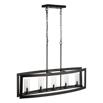 Lustre rectangulaire en verre vintage à 5 lumières pour îlot de cuisine industriel moderne du milieu du siècle