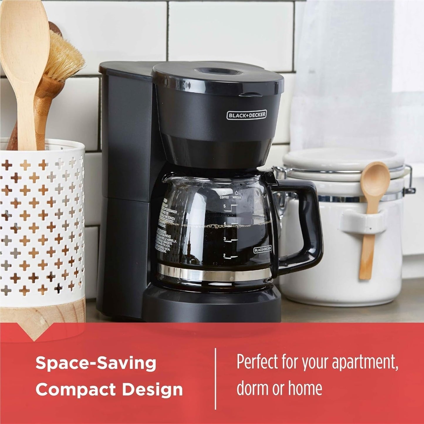 Cafetière compacte 5 tasses, carafe anti-goutte, noire
