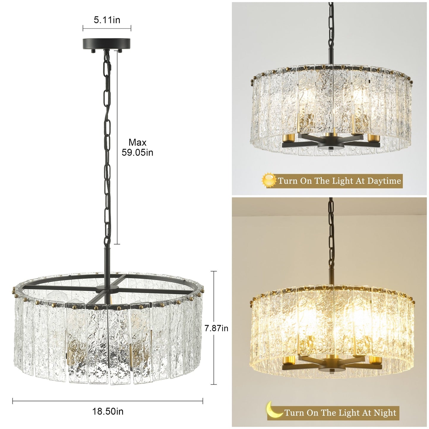Lustre tambour rond moderne à 5 lumières, lustre semi-encastré classique, suspension pour îlot de cuisine et salle à manger