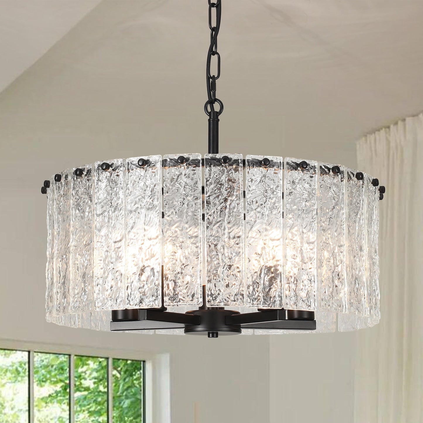 Lustre tambour rond moderne à 5 lumières, lustre semi-encastré classique, suspension pour îlot de cuisine et salle à manger