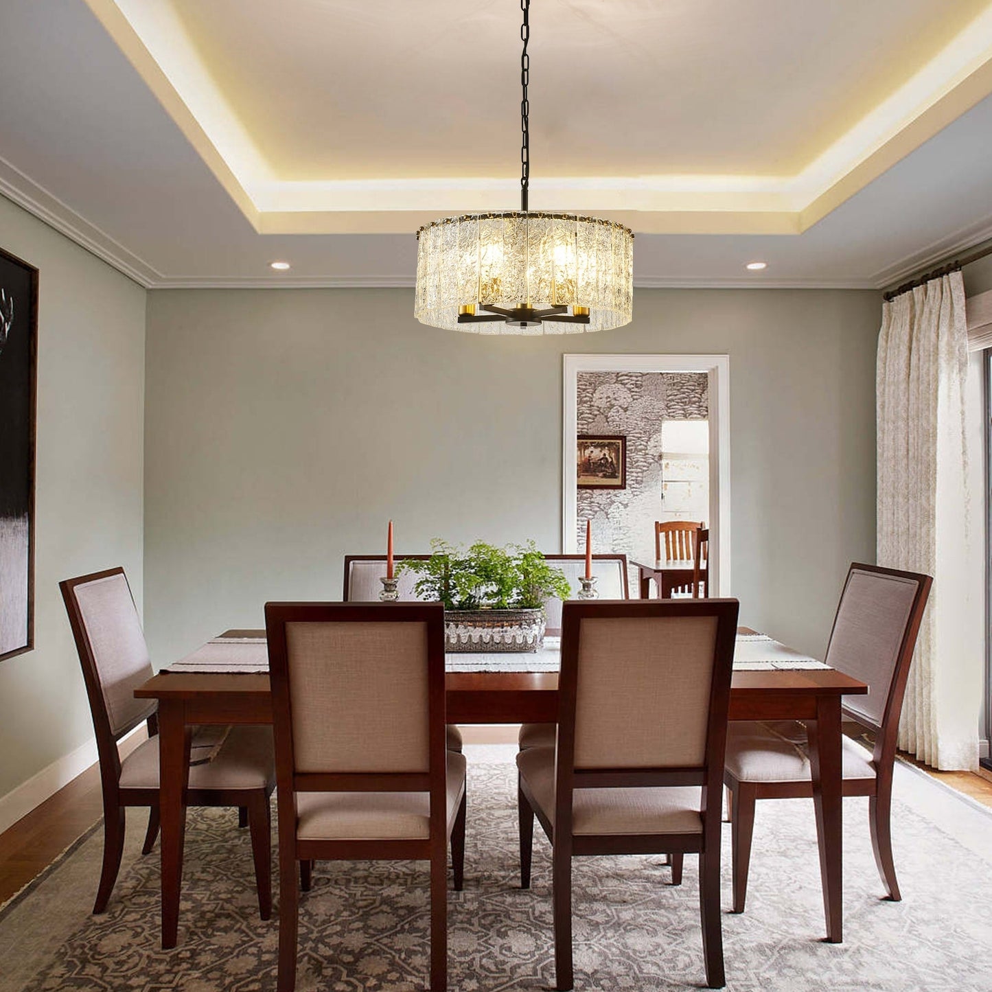 Lustre tambour rond moderne à 5 lumières, lustre semi-encastré classique, suspension pour îlot de cuisine et salle à manger