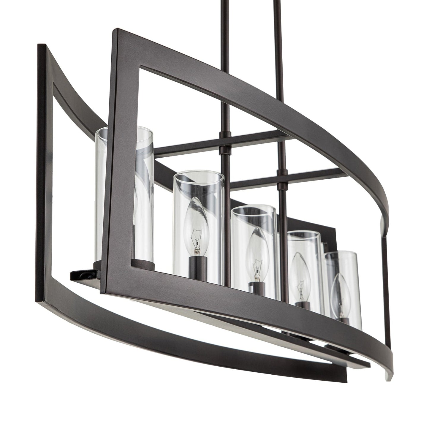 Lustre linéaire industriel moderne à 5 lumières pour salle à manger, style ferme, en verre transparent, idéal pour une cuisine ou un îlot