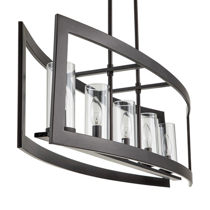 Lustre linéaire industriel moderne à 5 lumières pour salle à manger, style ferme, en verre transparent, idéal pour une cuisine ou un îlot