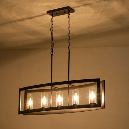 Lustre linéaire industriel moderne à 5 lumières pour salle à manger, style ferme, en verre transparent, idéal pour une cuisine ou un îlot