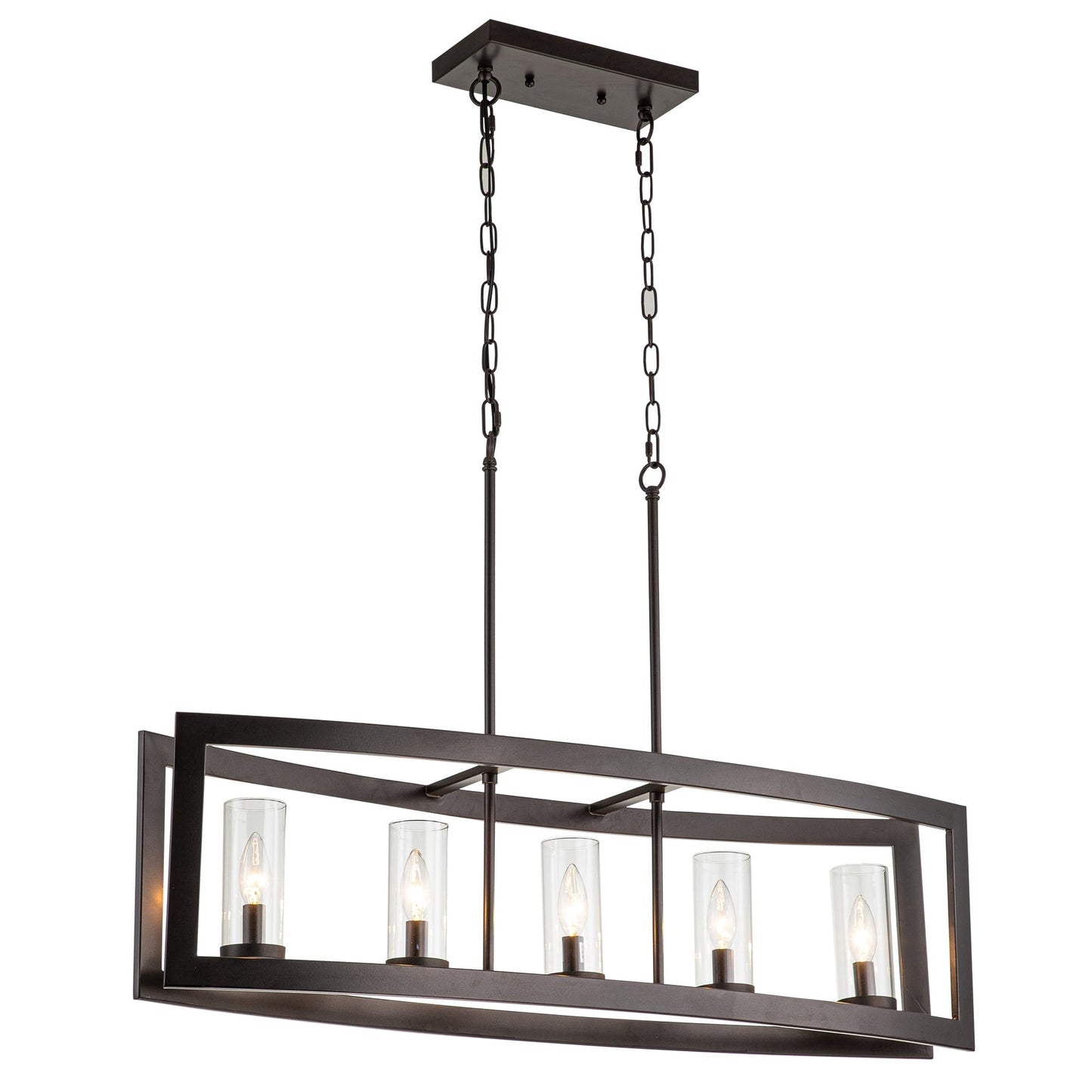 Lustre linéaire industriel moderne à 5 lumières pour salle à manger, style ferme, en verre transparent, idéal pour une cuisine ou un îlot