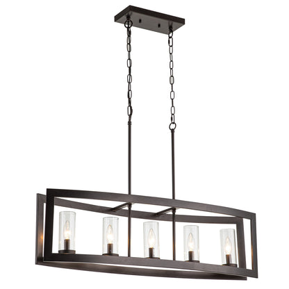 Lustre linéaire industriel moderne à 5 lumières pour salle à manger, style ferme, en verre transparent, idéal pour une cuisine ou un îlot