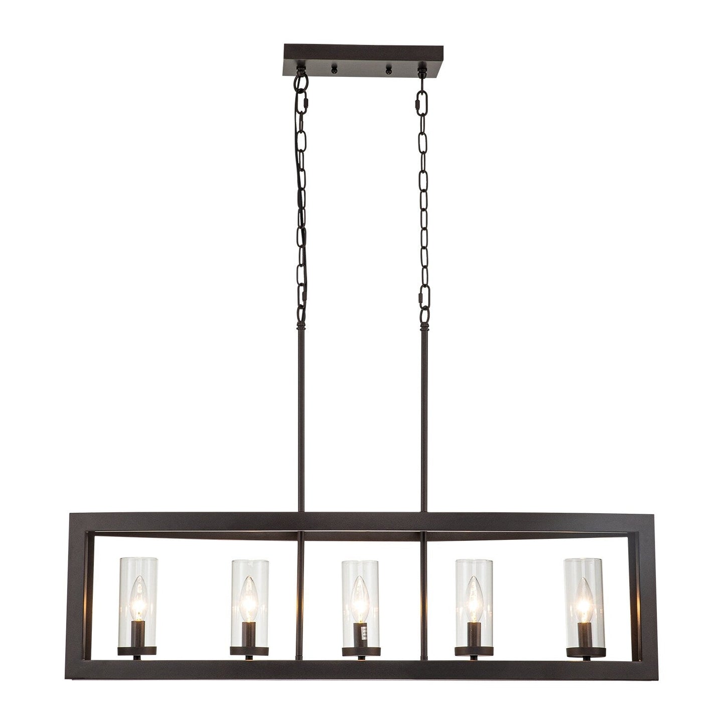 Lustre linéaire industriel moderne à 5 lumières pour salle à manger, style ferme, en verre transparent, idéal pour une cuisine ou un îlot