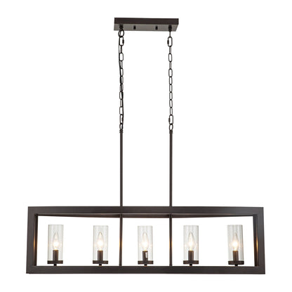 Lustre linéaire industriel moderne à 5 lumières pour salle à manger, style ferme, en verre transparent, idéal pour une cuisine ou un îlot